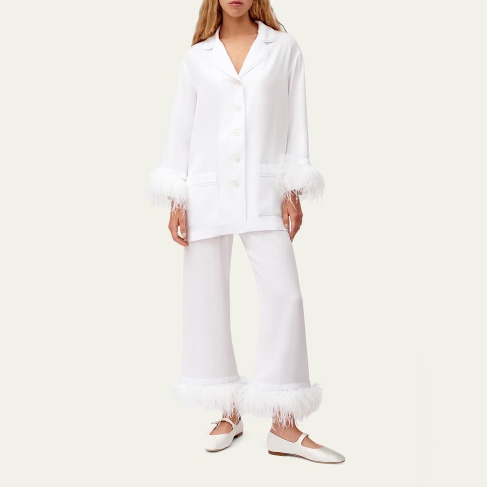 Sleeper White Feather Trim Party Pajama Set
